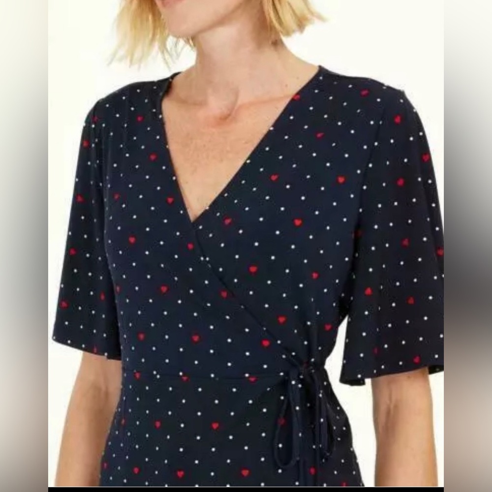 Charter Club women's blue polka dot faux wrap blouse size L